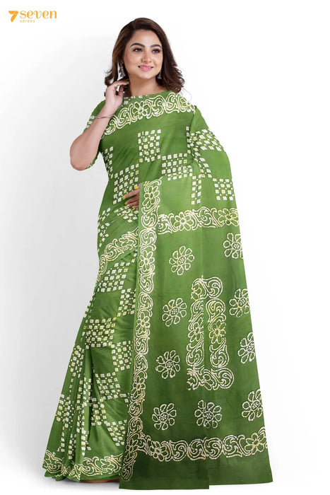 Fern and Moss Madurai Green Pure Cotton Sungudi Saree - Seven Sarees - Saree - Seven Sarees