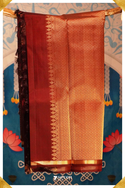 Sri Handloom Kanchipuram Pattu 100% Pure Silk Brown Saree | Silk Mark Certified - Seven Sarees - Seven Sarees