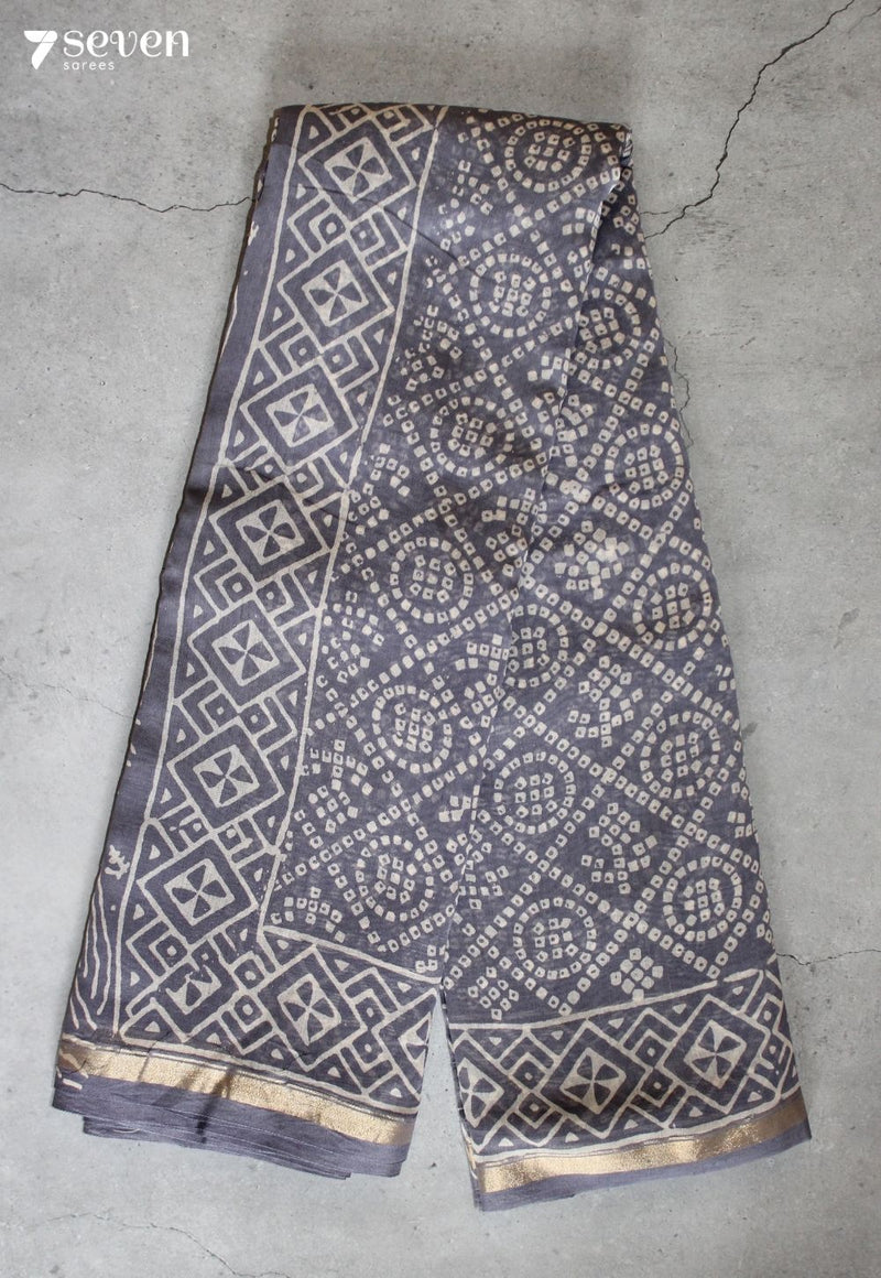 Tholvaya Jaipur Purple Hand Block Printed Silk Cotton Saree