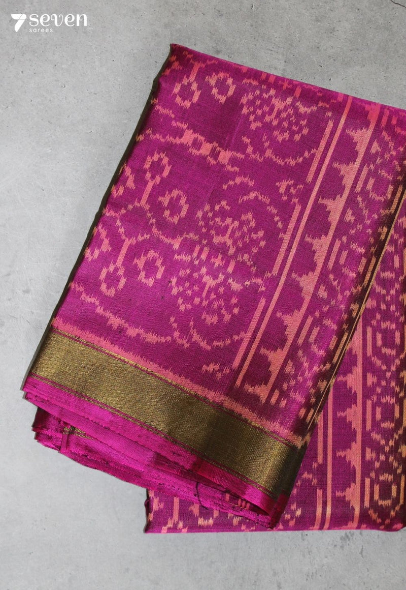 Korini Patola Handloom Single Ikkat Pink Pure Silk Saree|Silk Mark Certified