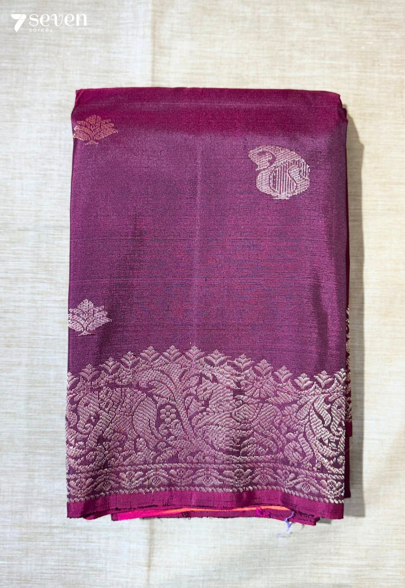 Betel Flower Signature Seven Handloom Maroon/Red Bangalore Pure Silk Saree|Silk Mark Certified