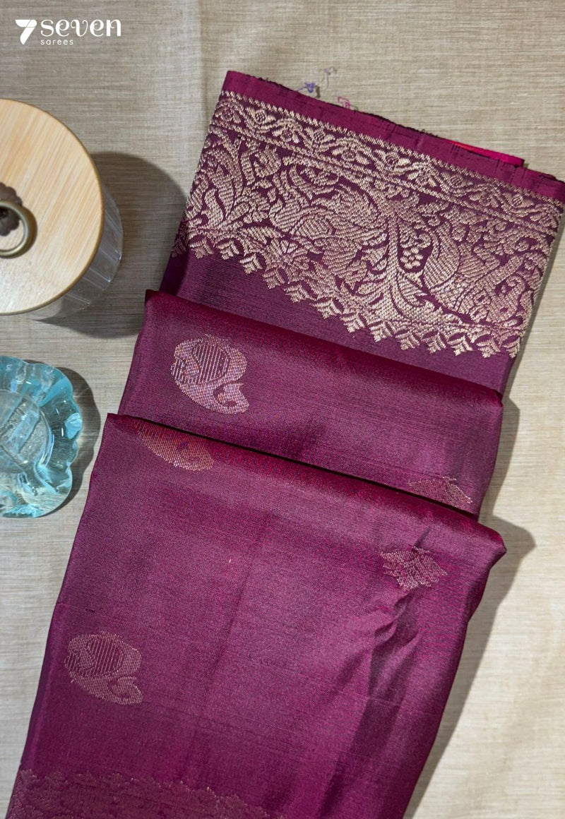 Betel Flower Signature Seven Handloom Maroon/Red Bangalore Pure Silk Saree|Silk Mark Certified