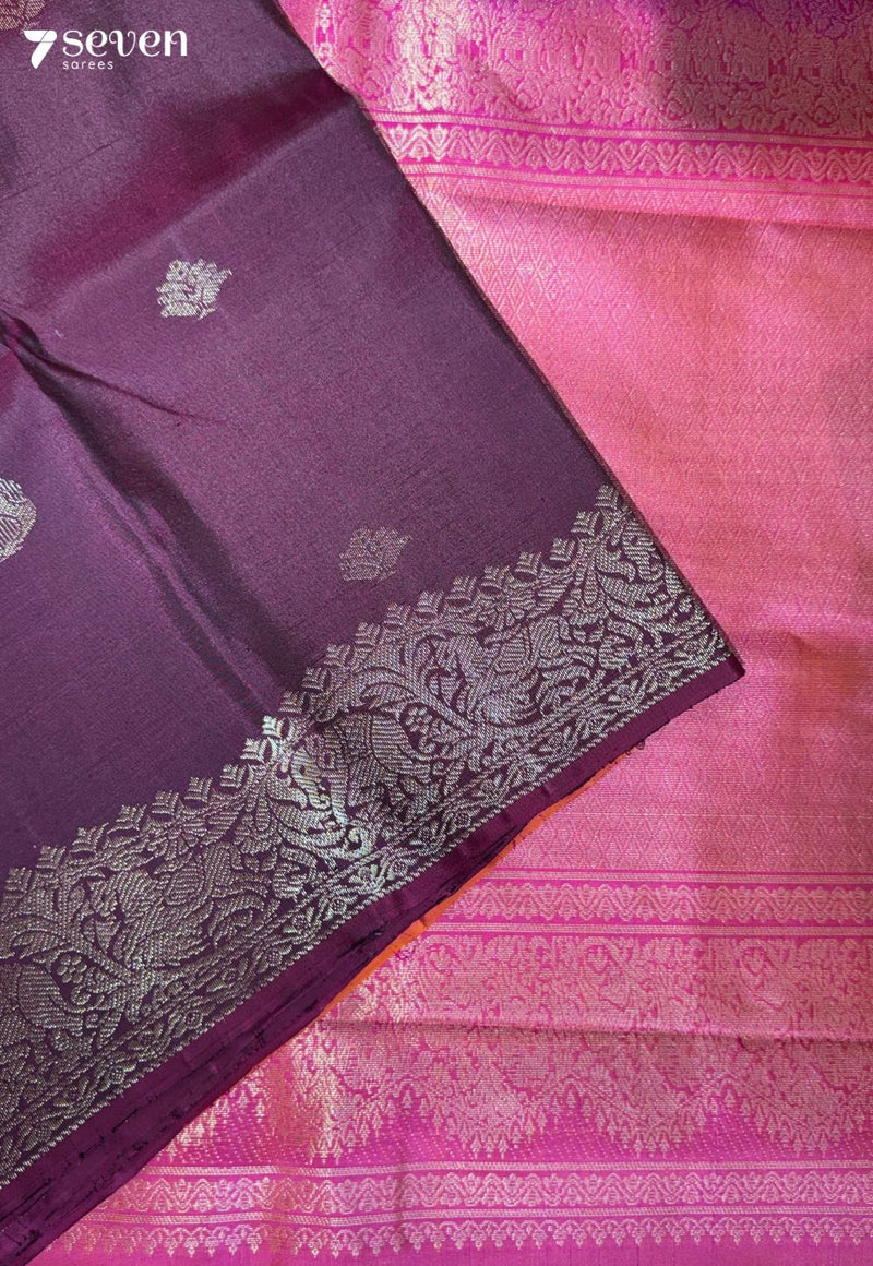 Betel Flower Signature Seven Handloom Maroon/Red Bangalore Pure Silk Saree|Silk Mark Certified