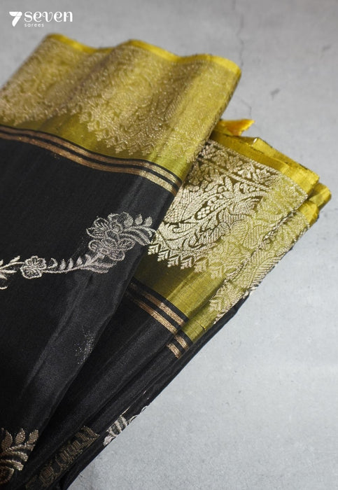 Bloom In Shadow Signature Seven Handloom Black Bangalore Pure Silk Cotton Saree