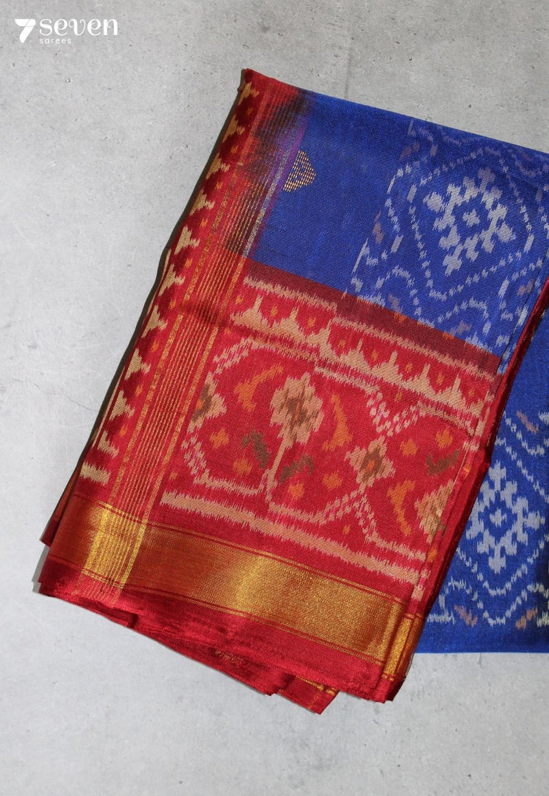 Mayuraa Patola Handloom Single Ikkat Blue Pure Silk Saree|Silk Mark Certified