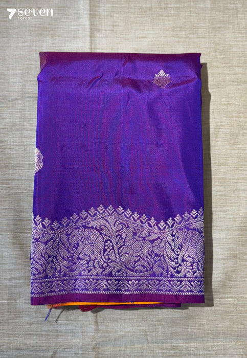 Vadaamalli Signature Seven Handloom Violet/ Yellow Bangalore Pure Silk Saree|Silk Mark Certified