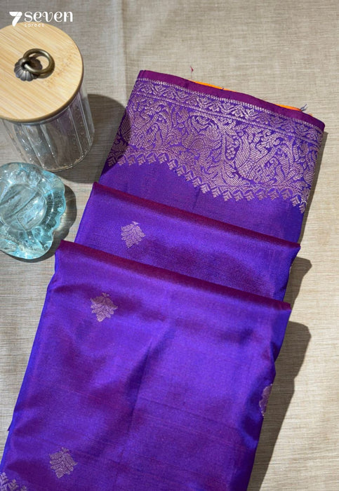 Vadaamalli Signature Seven Handloom Violet/ Yellow Bangalore Pure Silk Saree|Silk Mark Certified