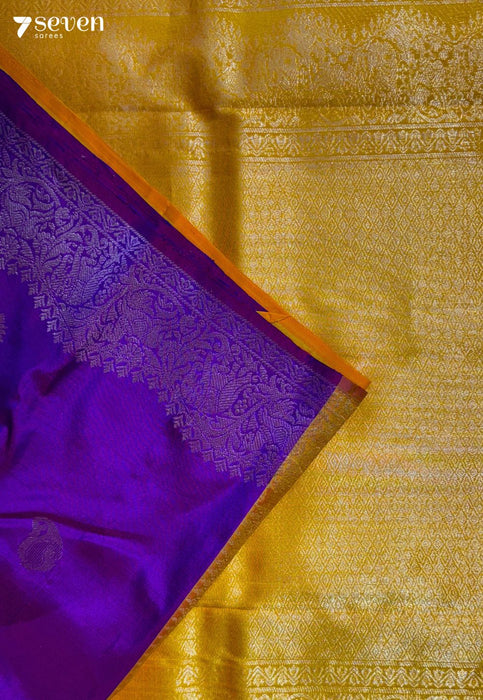 Vadaamalli Signature Seven Handloom Violet/ Yellow Bangalore Pure Silk Saree|Silk Mark Certified