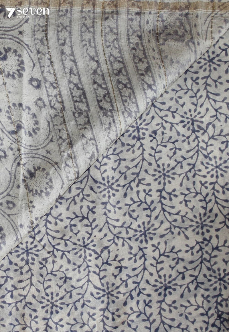 Karmeha Jaipur Purple Hand Block Printed Silk Cotton Saree