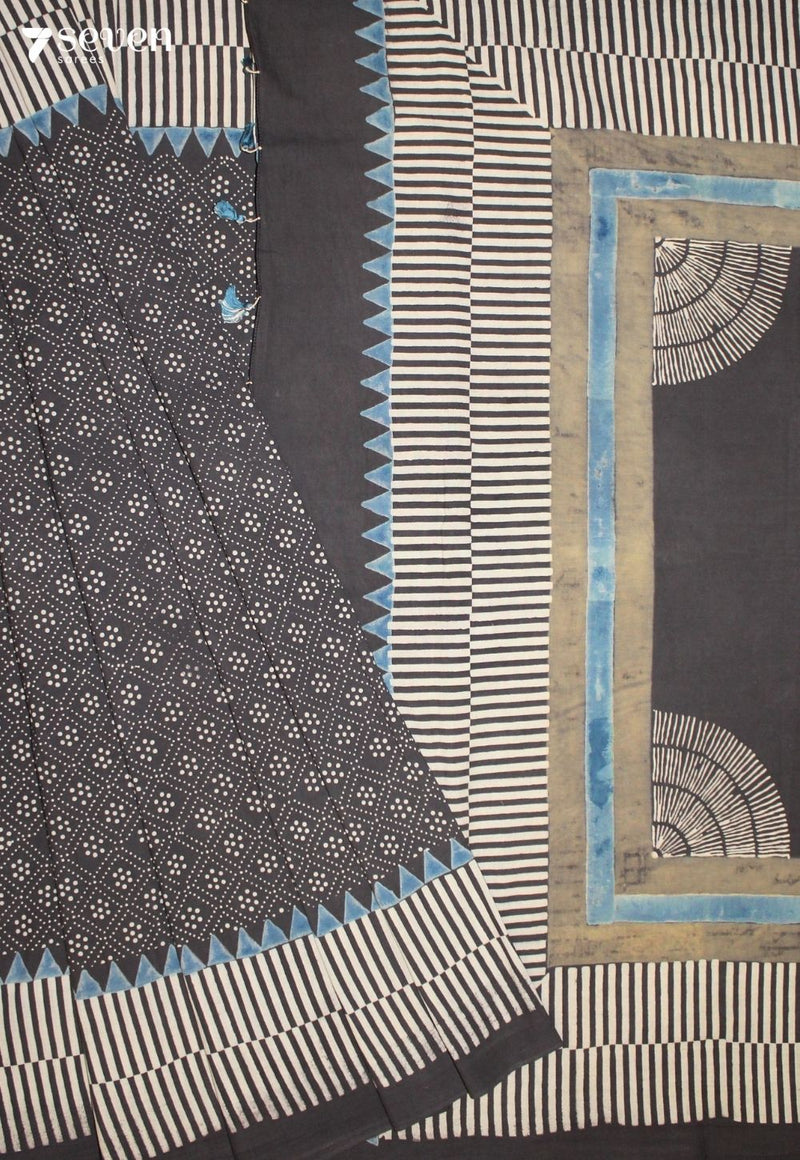 Elarini Kutch Brown Pure Handmade Ajrakh 100% Cotton Saree