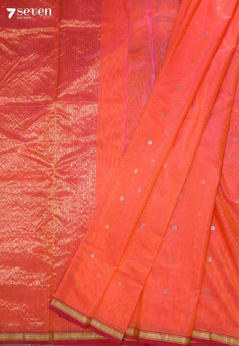 Kelanthi Chanderi Handloom Orange Silk Cotton Saree