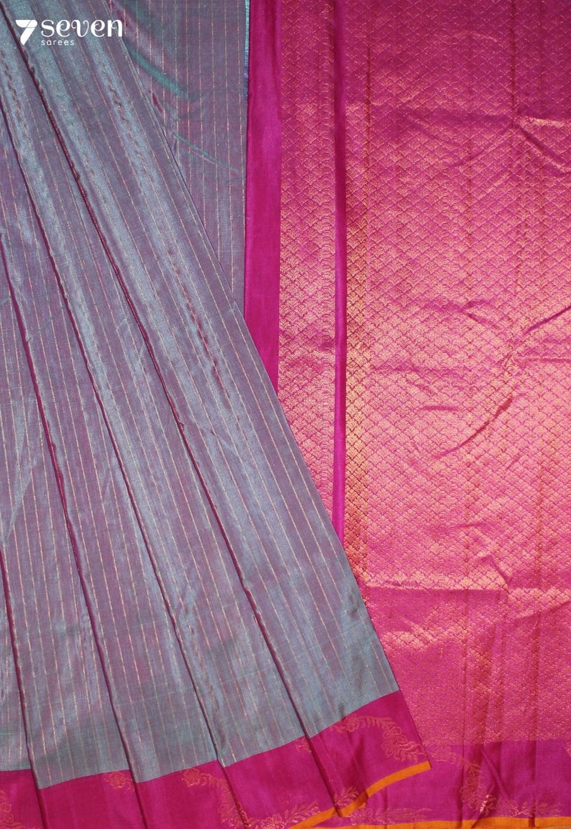 Meruva Signature Seven Handloom  Purple Pure Silk Cotton Saree