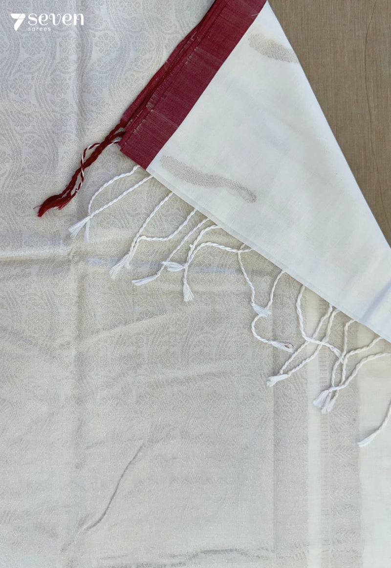 Ivory Clouds Signature Seven Handloom White Bangalore Pure Cotton Saree