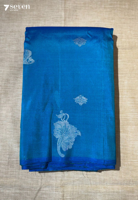 Wild Flower Signature Seven Handloom Blue/Pink Bangalore Pure Silk Saree|Silk Mark Certified