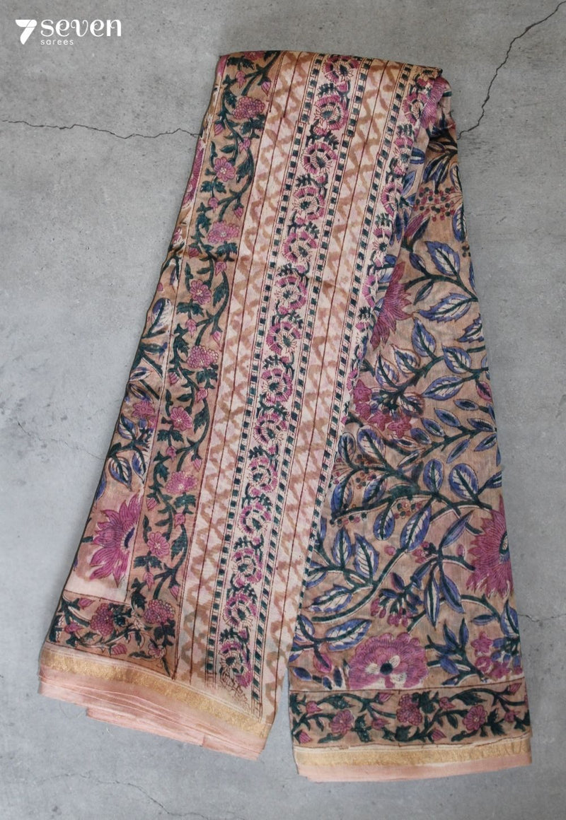 Ravanika Jaipur Off White Hand Block Printed Silk Cotton Saree