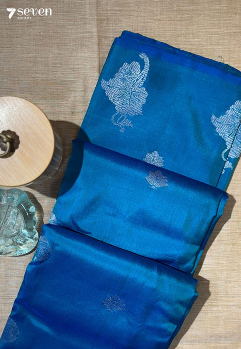 Wild Flower Signature Seven Handloom Blue/Pink Bangalore Pure Silk Saree|Silk Mark Certified