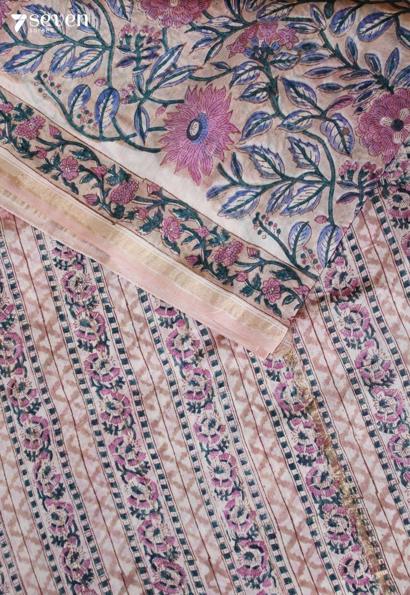 Ravanika Jaipur Off White Hand Block Printed Silk Cotton Saree