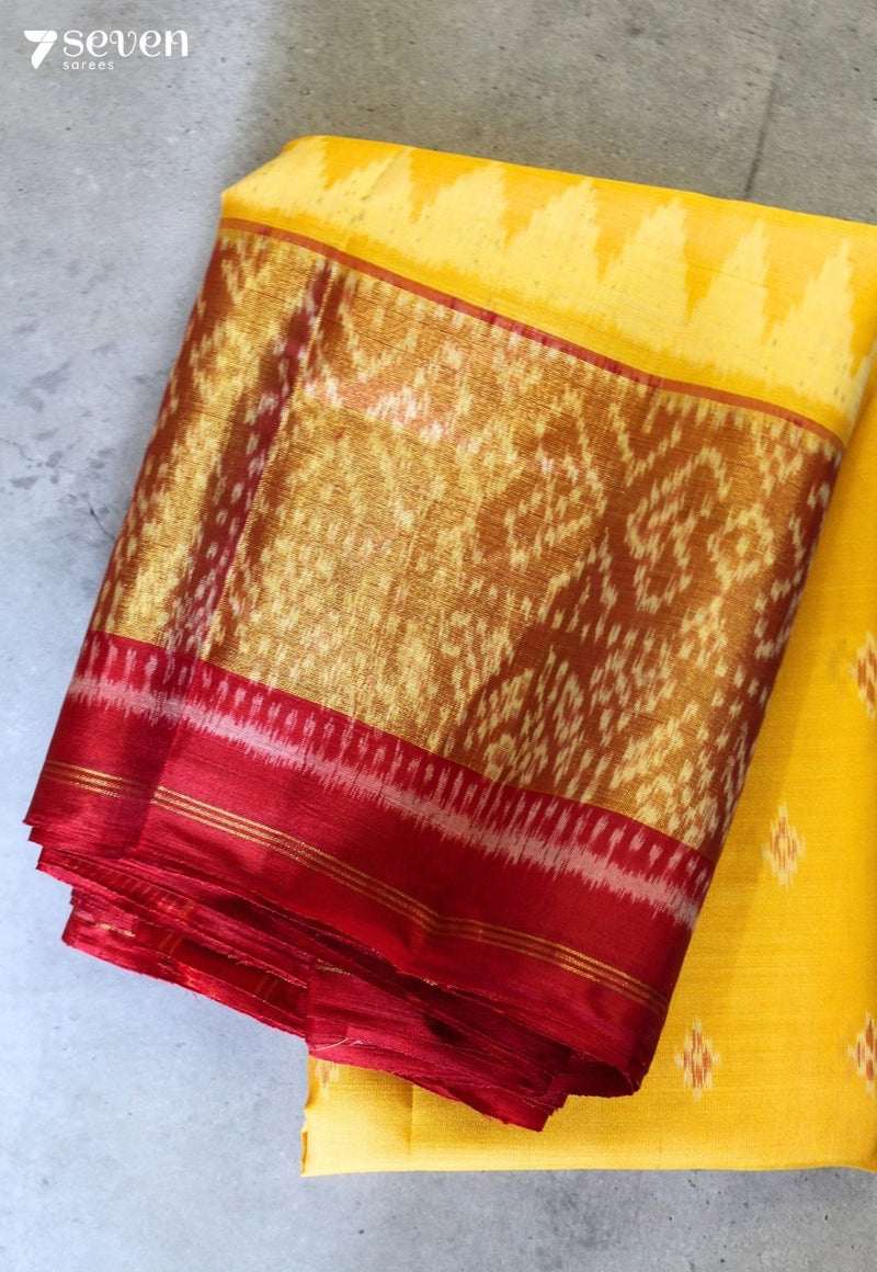 Ruhaniya Patola Handloom Single Ikkat Yellow Pure Silk Saree|Silk Mark Certified