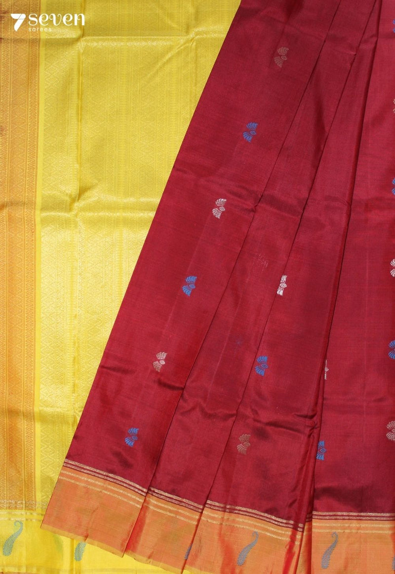 Chayura Signature Seven Handloom Red Bangalore Pure Silk Saree|Silk Mark Certified