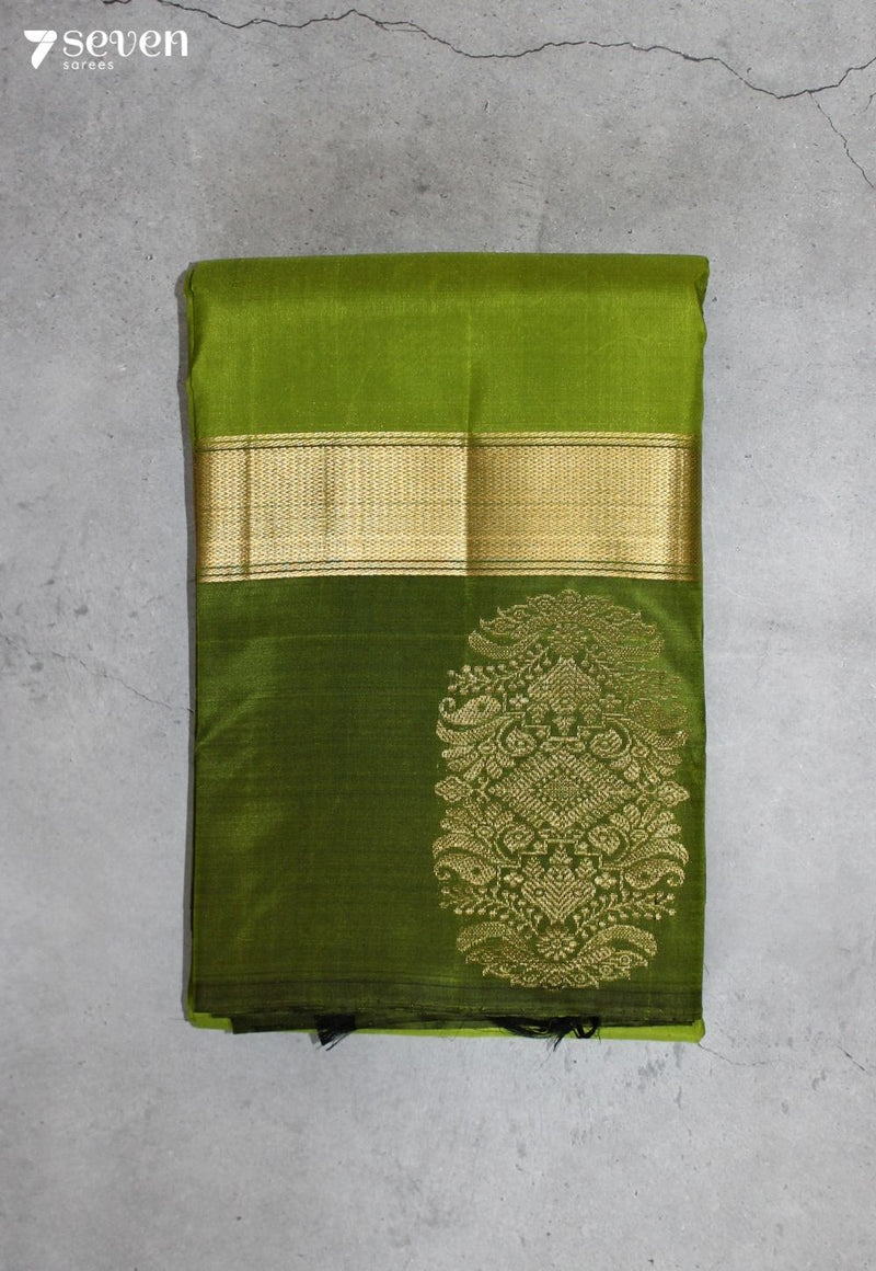 Paarvama Signature Seven Handloom Green Bangalore Pure Silk Saree|Silk Mark Certified