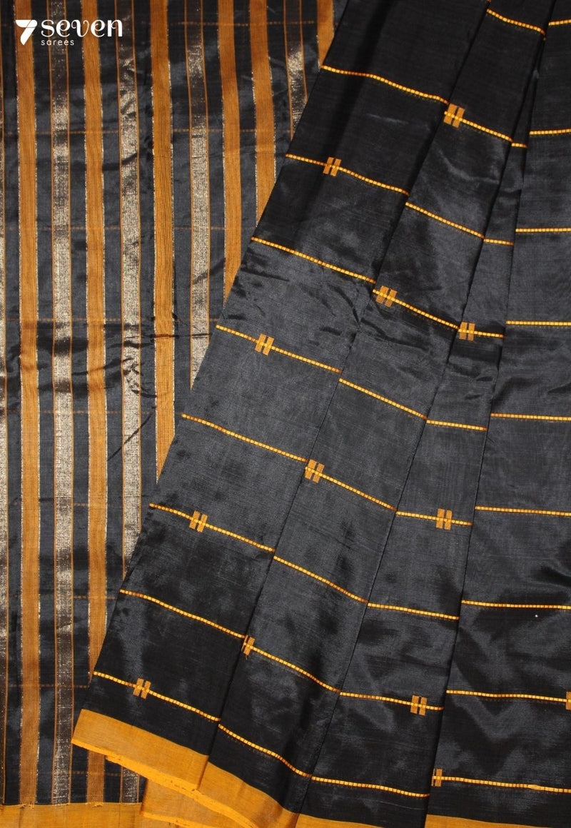 Sharvesha Signature Seven Handloom Black Bangalore Vegan Silk Saree