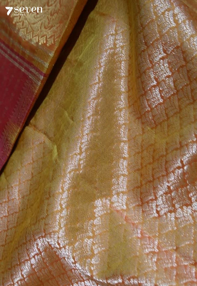 Golden Stairs Signature Seven Handloom Coral Bangalore Pure Silk Saree|Silk Mark Certified