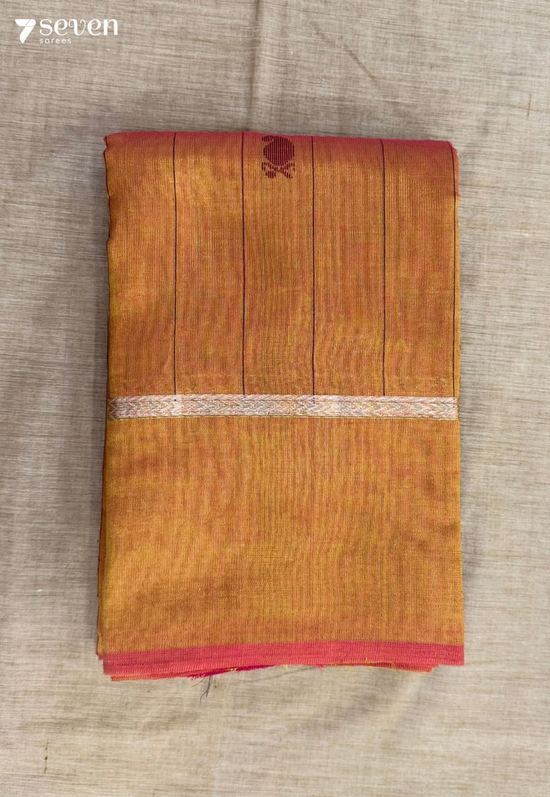 Sunflower Signature Seven Handloom Orange Bangalore Vegan Silk Saree