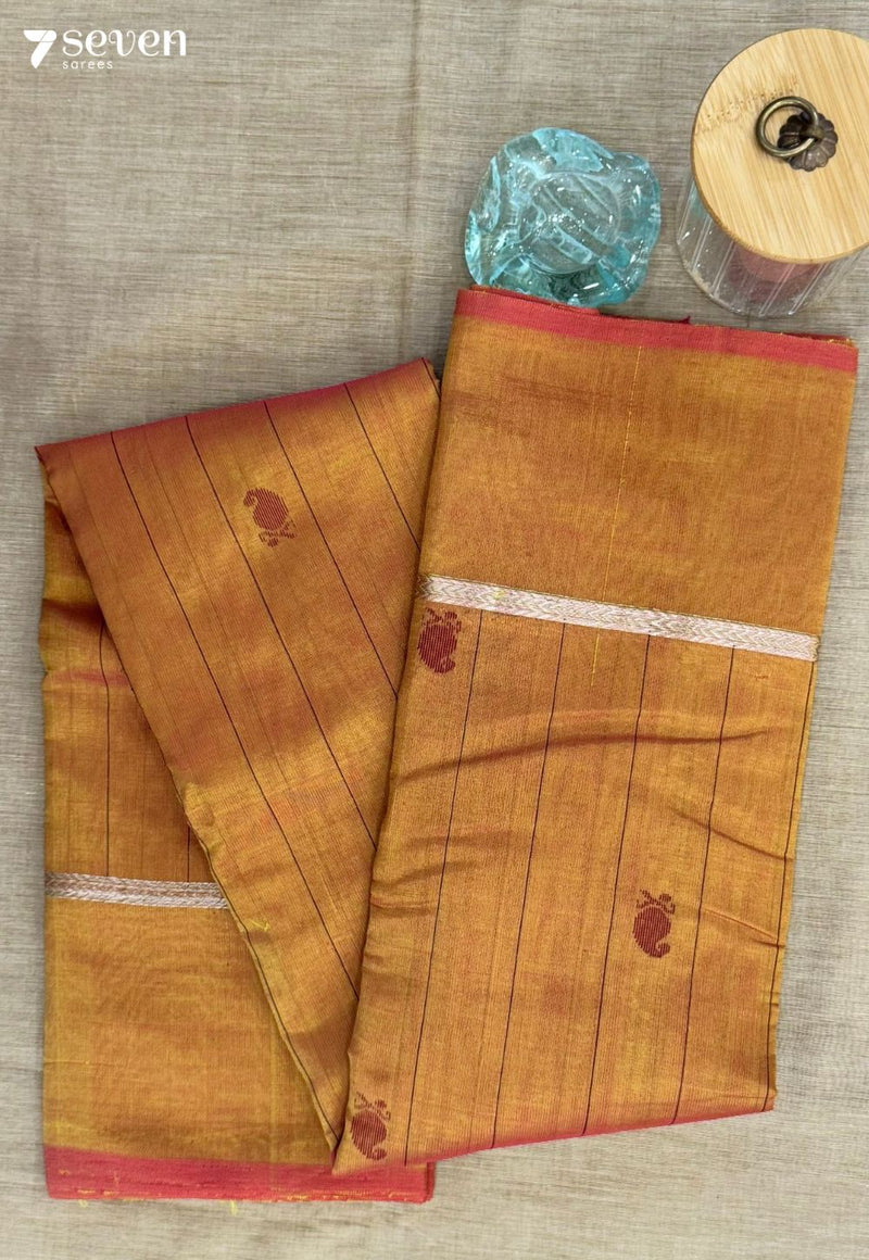 Sunflower Signature Seven Handloom Orange Bangalore Vegan Silk Saree