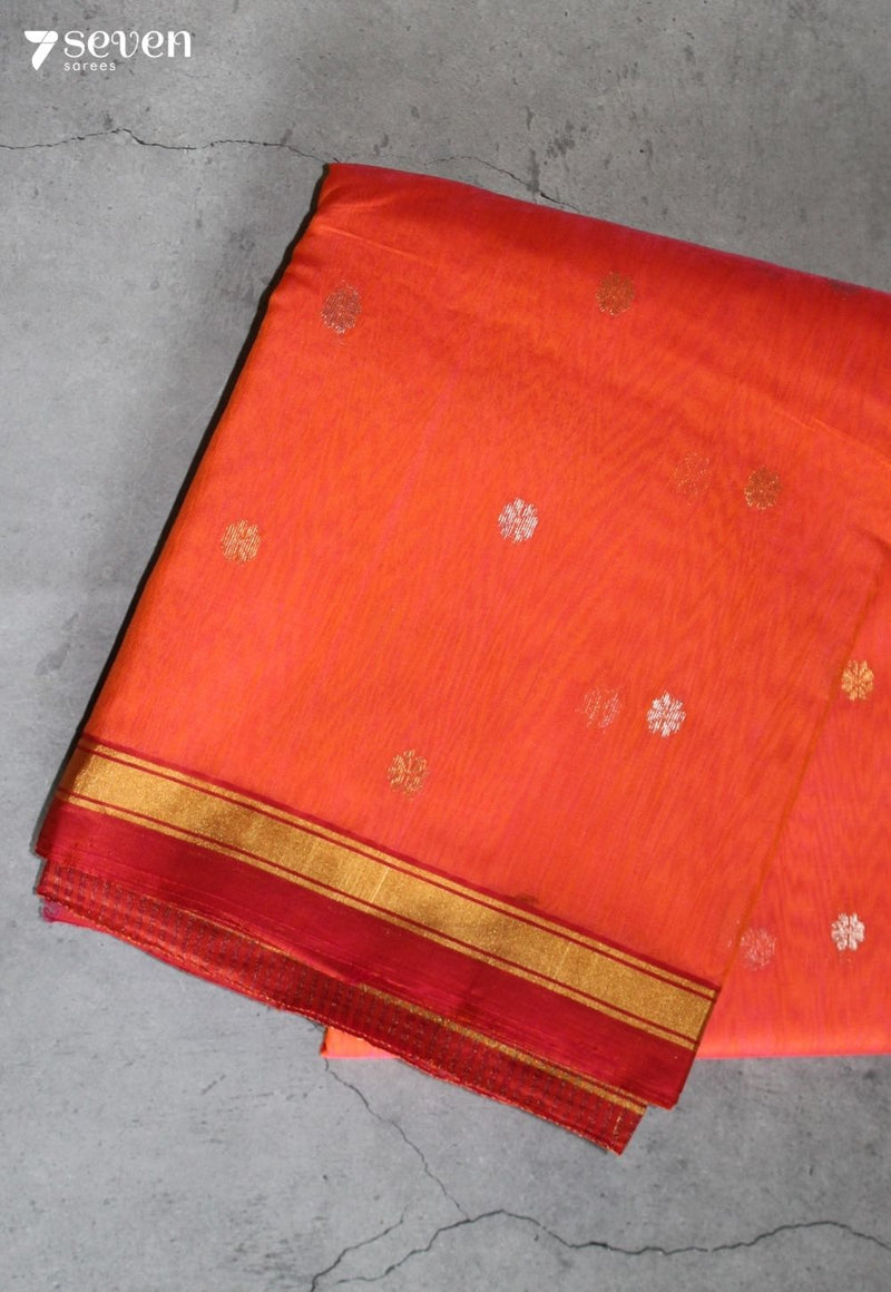 Kelanthi Chanderi Handloom Orange Silk Cotton Saree