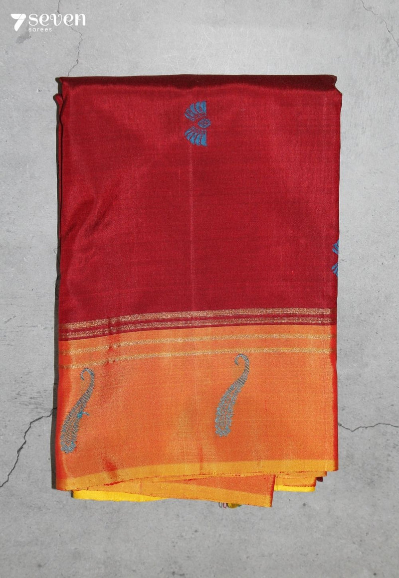 Chayura Signature Seven Handloom Red Bangalore Pure Silk Saree|Silk Mark Certified