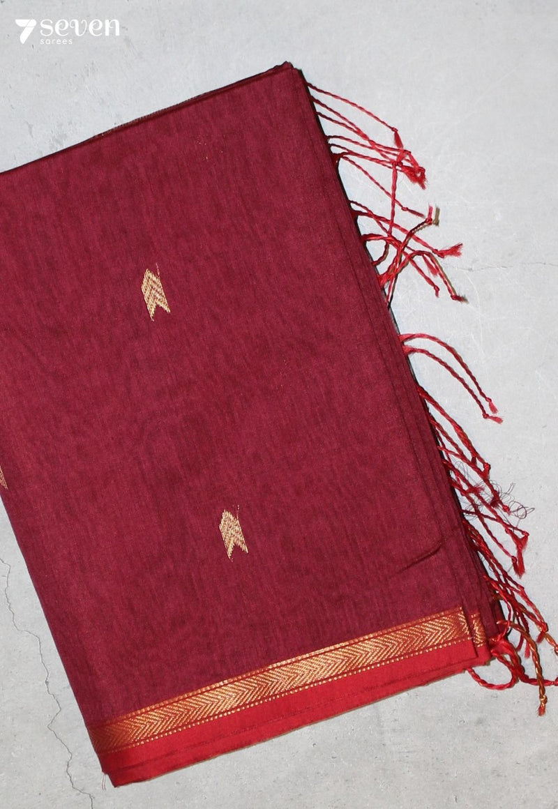 Azhmika Maheshwari Handloom Maroon Silk Cotton Saree