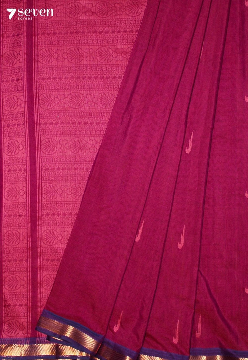 Rihvaya Signature Seven Handloom Red Bangalore Pure Cotton Saree