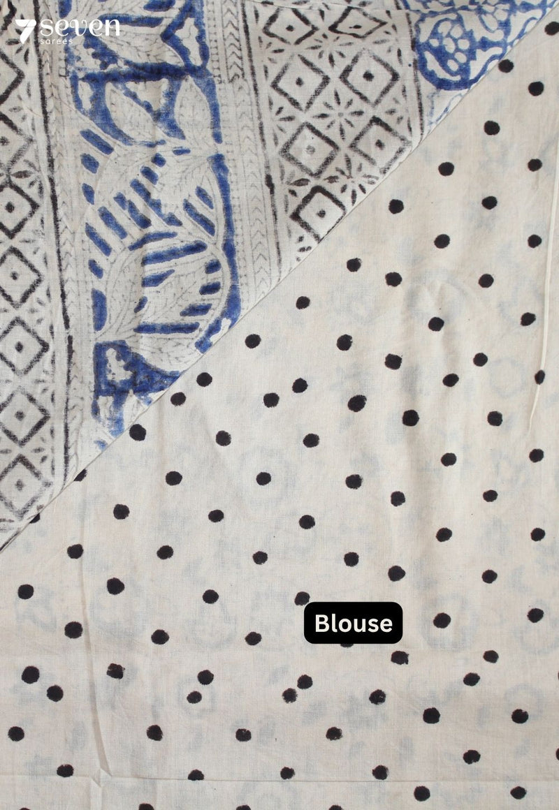 Saanmeha Jaipur Off White Hand Block Printed 100% Cotton Saree