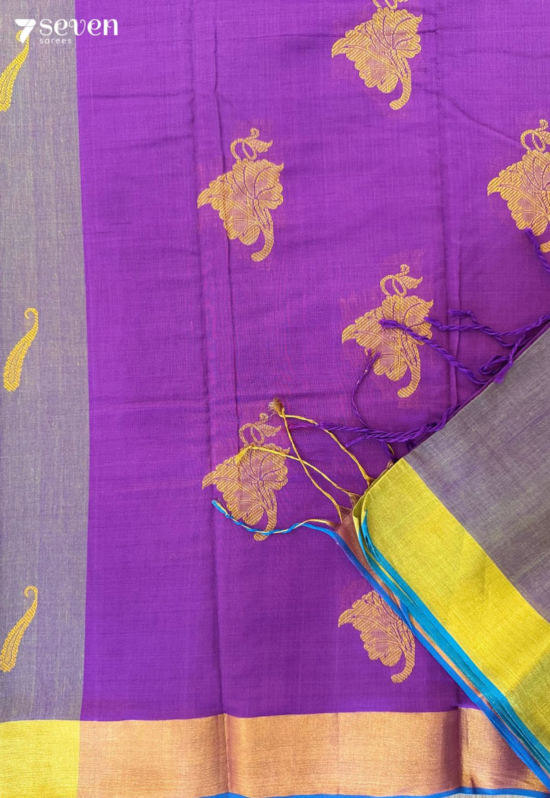 Petal Dusk Signature Seven Handloom Grey Bangalore Pure Cotton Saree