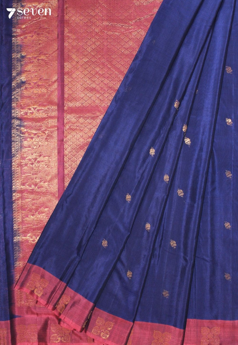Ooranya Signature Seven Handloom Blue Bangalore Pure Silk Cotton Saree