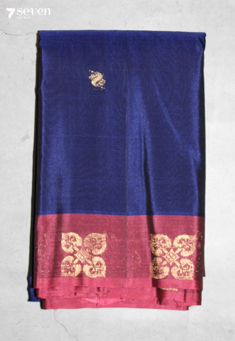 Ooranya Signature Seven Handloom Blue Bangalore Pure Silk Cotton Saree