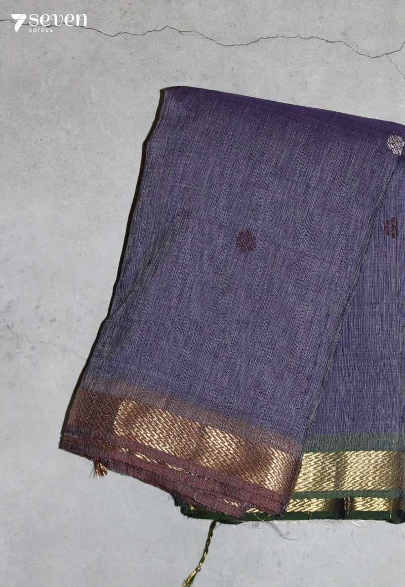 Parvaya Signature Seven Handloom Blue Bangalore Pure Cotton Saree