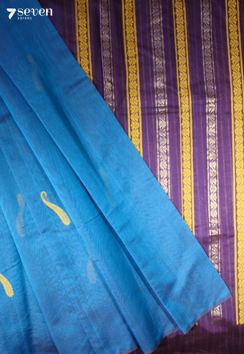 Veerashika Signature Seven Handloom Blue Bangalore Pure Silk Cotton Saree