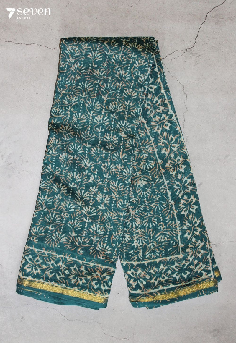 Malrini Jaipur Blue Hand Block Printed Silk Cotton Saree