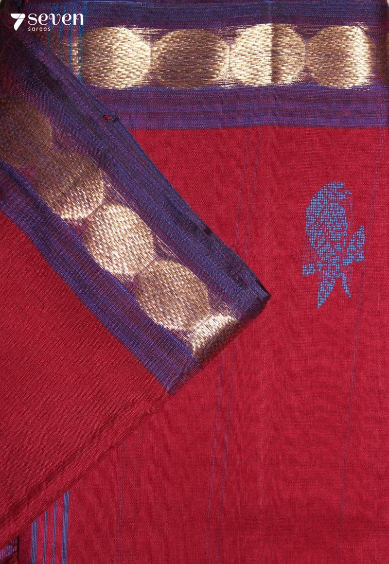 Yavira Signature Seven Handloom Red Bangalore Pure Cotton Saree