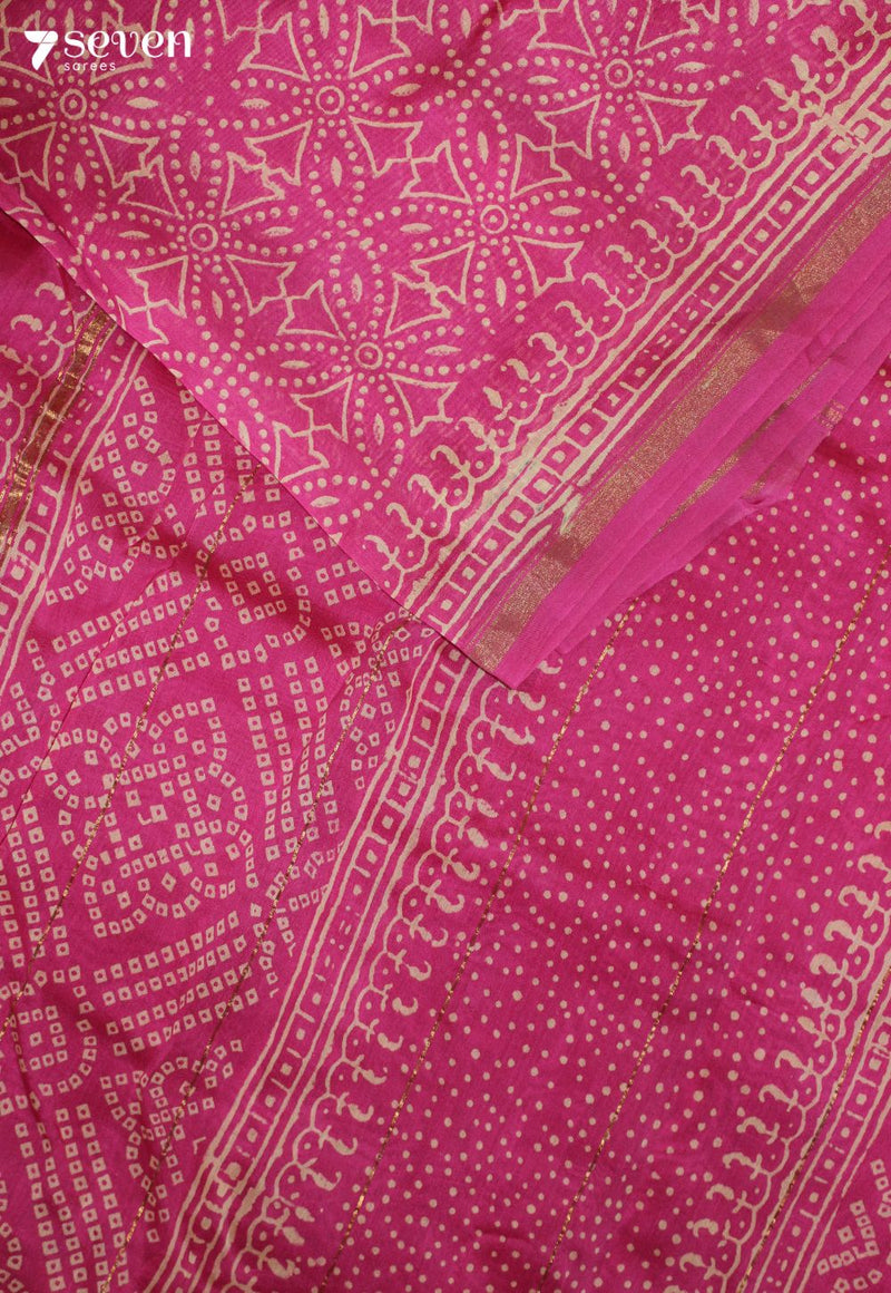 Dheyanvi Jaipur Pink Hand Block Printed Silk Cotton Saree