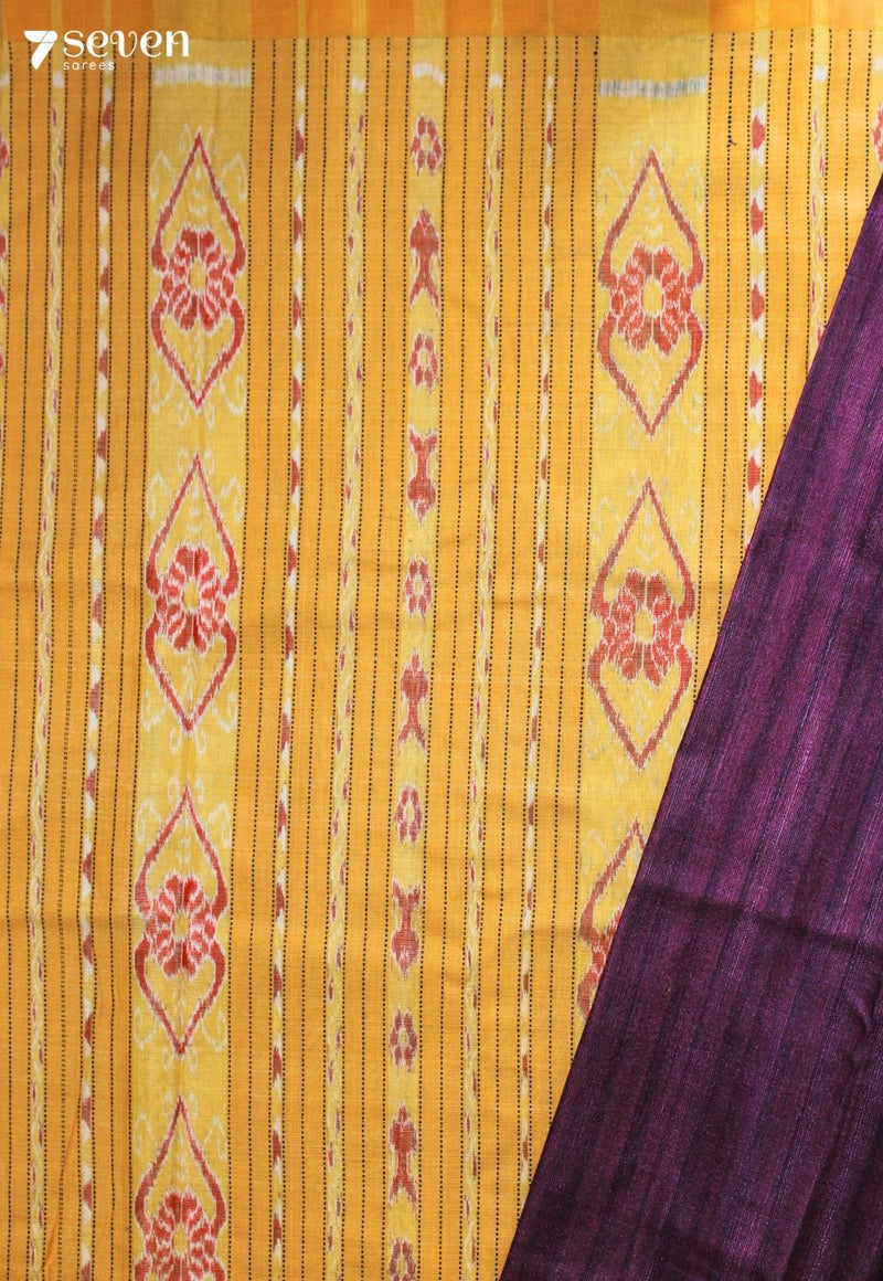 Anvaya Handloom Plum Pure Tussar Silk Saree with Cotton Ikkat Pallu
