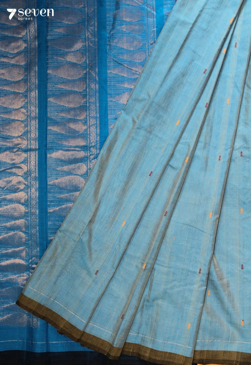 Ruvetha Signature Seven Handloom Blue Bangalore Pure Cotton Saree