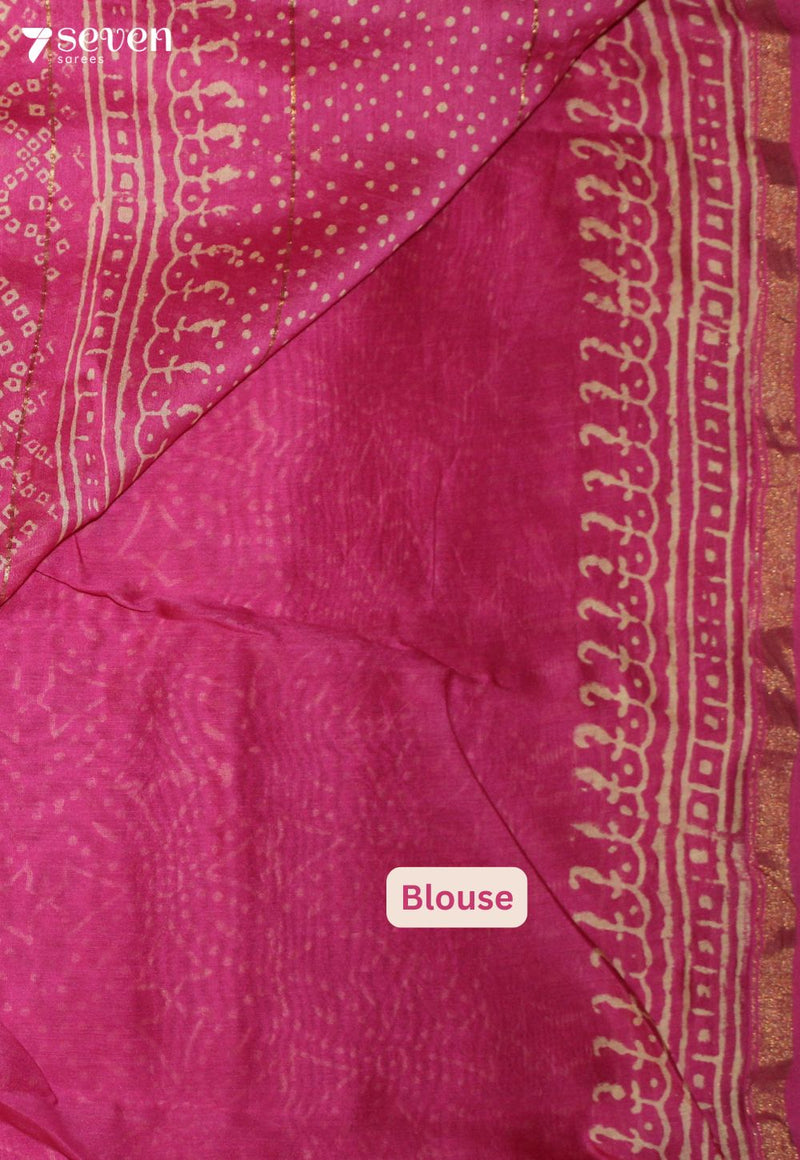 Dheyanvi Jaipur Pink Hand Block Printed Silk Cotton Saree