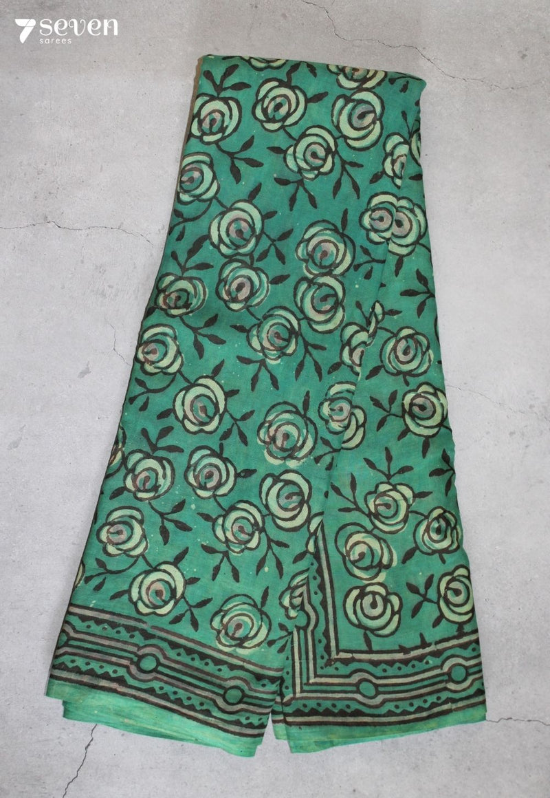 Navesha Jaipur Green Hand Block Printed Vegetable Dyed 100% Cotton Saree