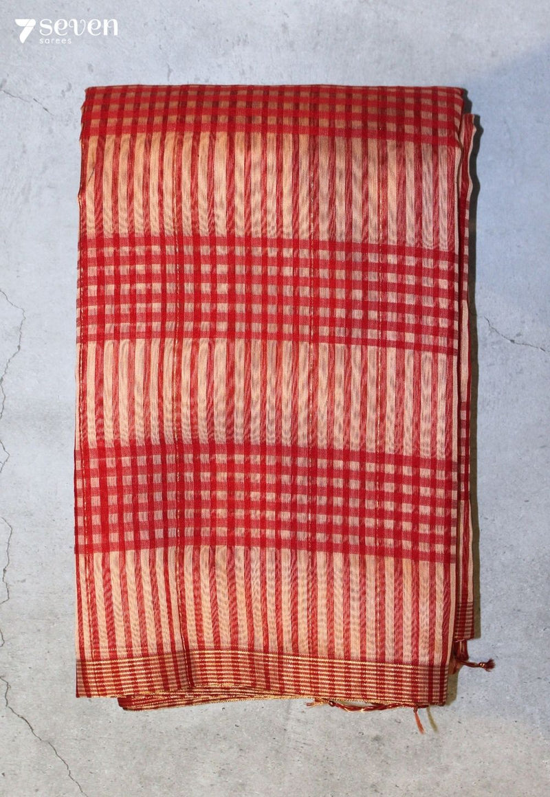 Dharuni Maheshwari Handloom Red Silk Cotton Saree