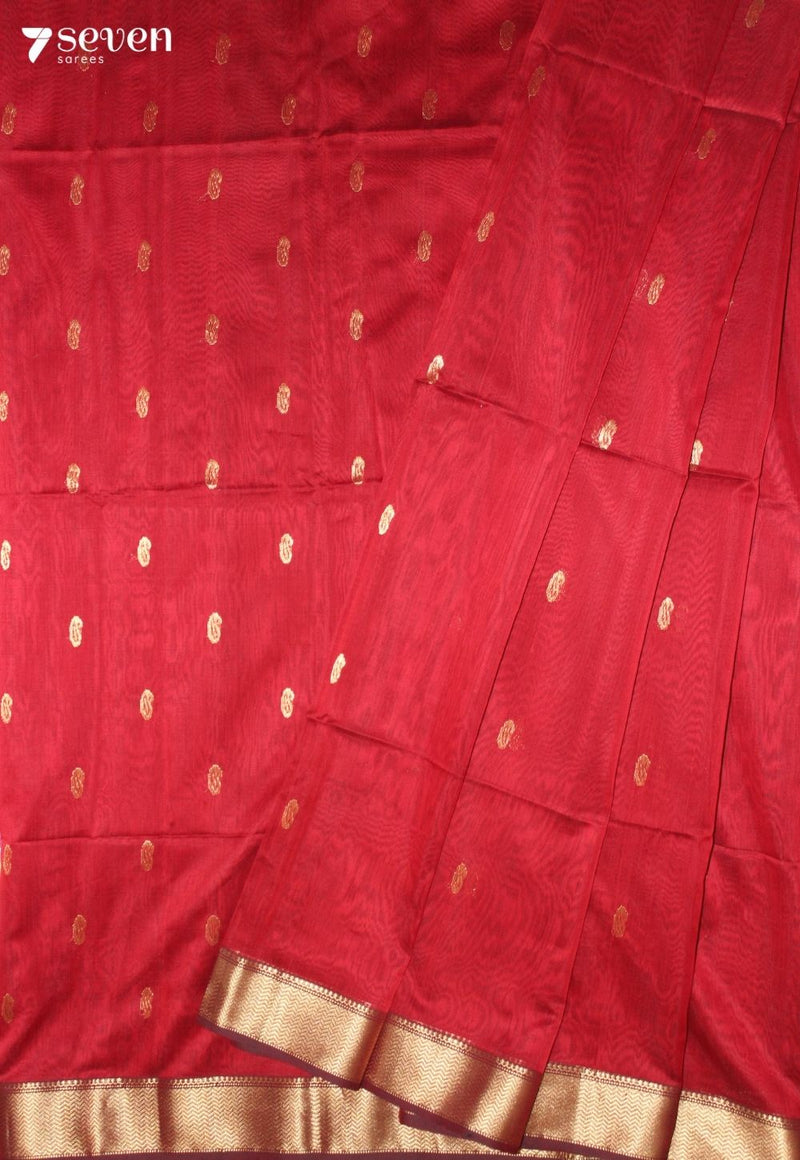 Vihmira Maheshwari Handloom Maroon Silk Cotton Saree