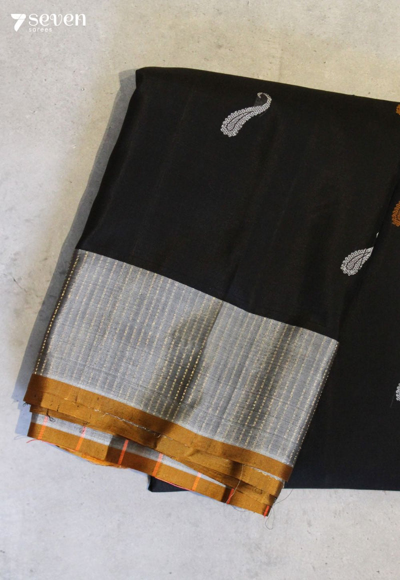 Suvrani Signature Seven Handloom Black Bangalore Pure Silk Cotton Saree