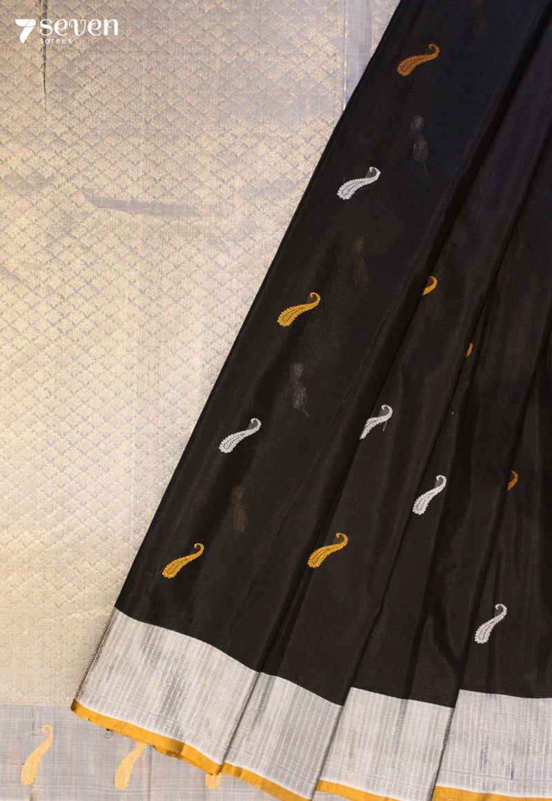 Suvrani Signature Seven Handloom Black Bangalore Pure Silk Cotton Saree