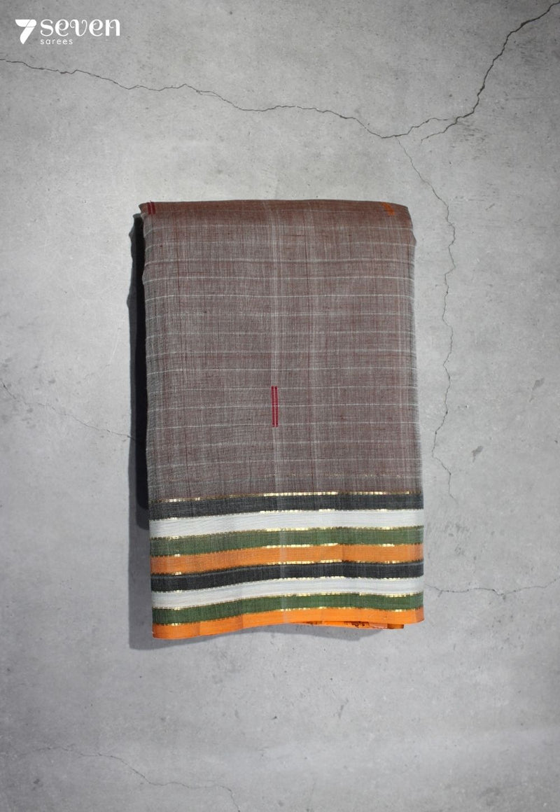 Oorja Signature Seven Handloom Brown Bangalore Pure Cotton Saree